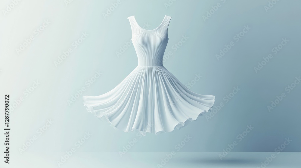 Naklejka premium White Dress 3D Render Floating on Light Blue Background