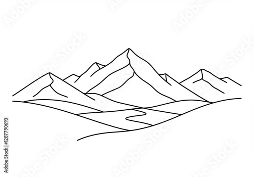 Serene Minimalist Mountain Range Line Art. AI Generated
