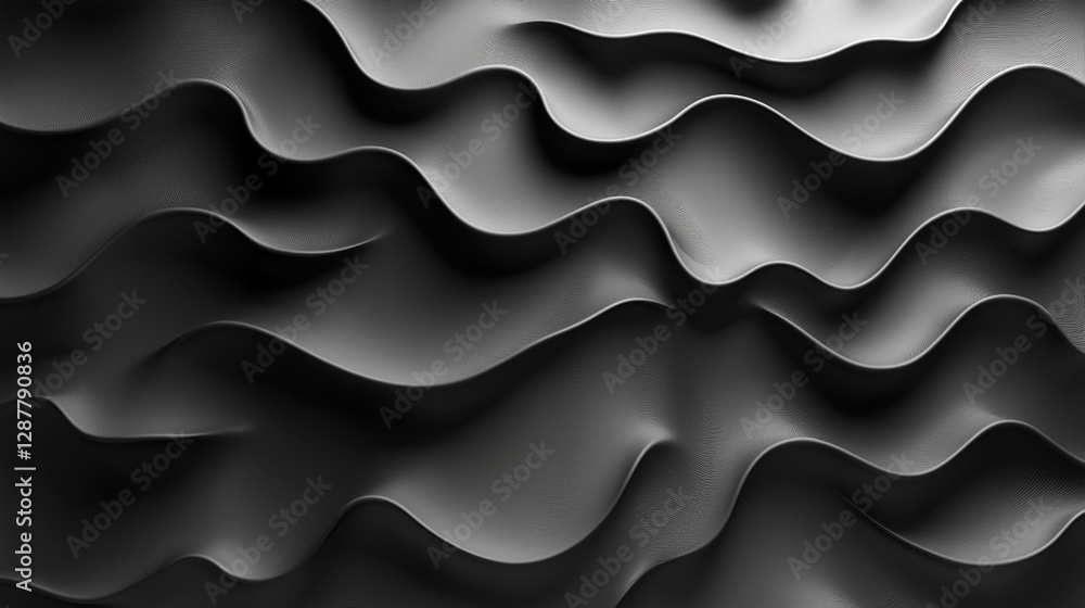 Fototapeta premium Black Abstract Wavy Surface Texture - Modern Minimalist Background Design