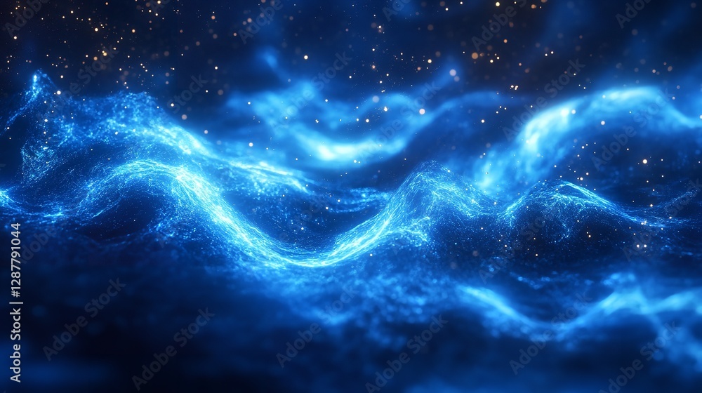 Futuristic Digital Wave with Glowing Blue Particles and Starry Background Futuristic Digital Wave with Glowing Blue Particles and Starry Background