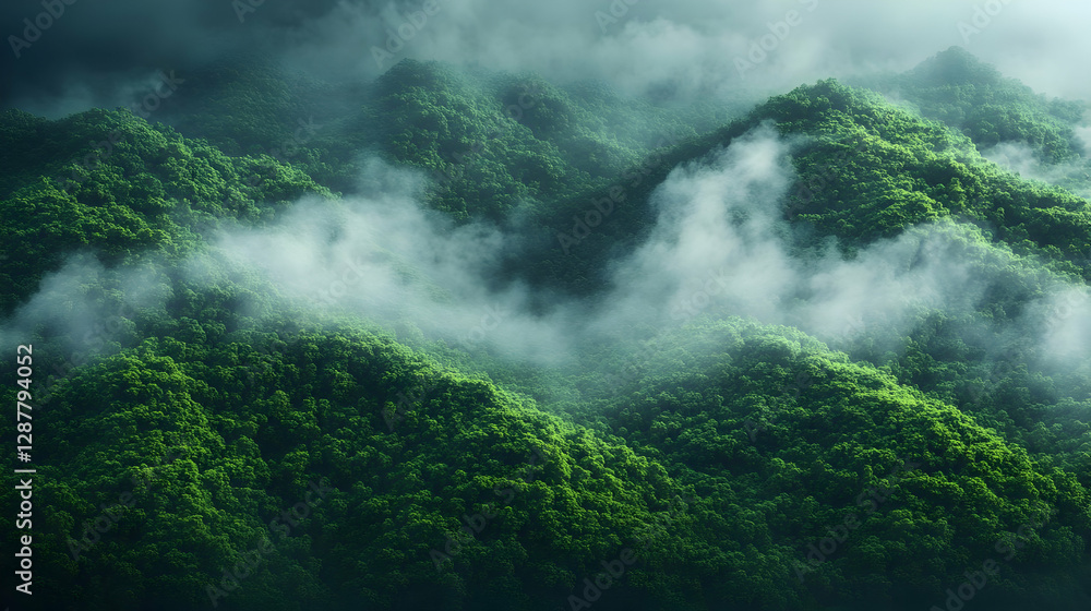 Obraz premium Misty Green Mountain Range Landscape