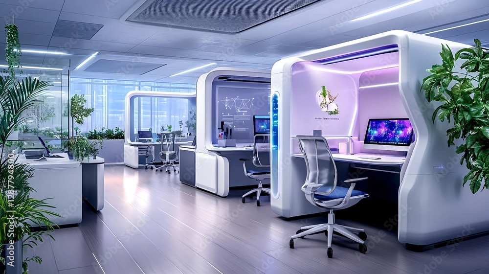 Modern Futuristic Office Workspace Design - Biophilic Design Modern Futuristic Office Workspace Design - Biophilic Design