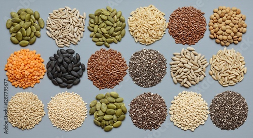 Healthy seeds neatly arranged vibrant colors. AI Generated
