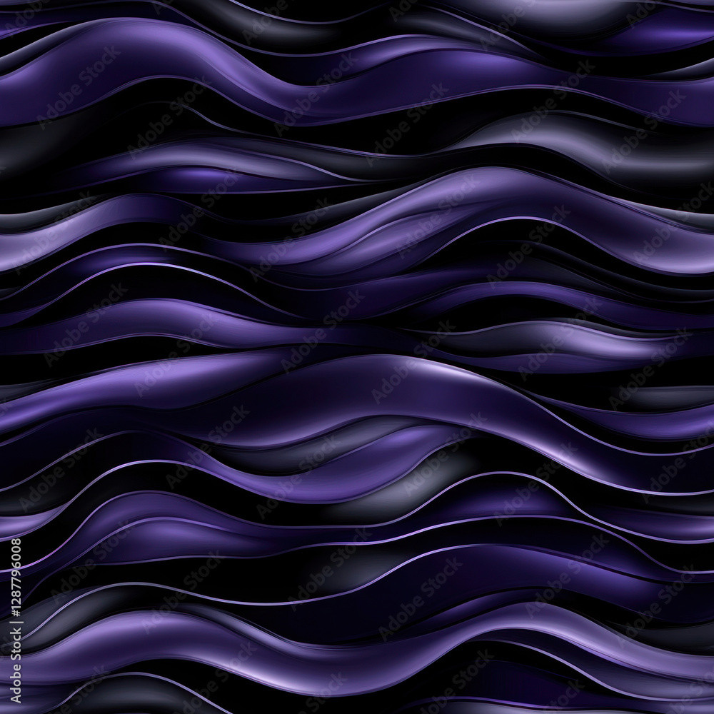 Obraz premium Flowing violet waves. Undulating ribbons in a dark abstract, creating a dynamic, textured background