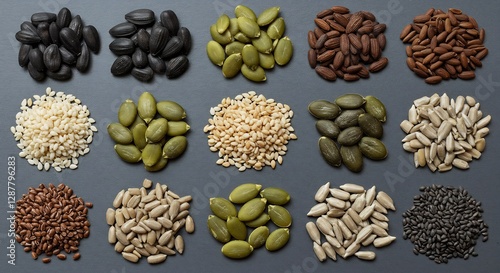 Vibrant seed and grain collection neatly arranged. AI Generated