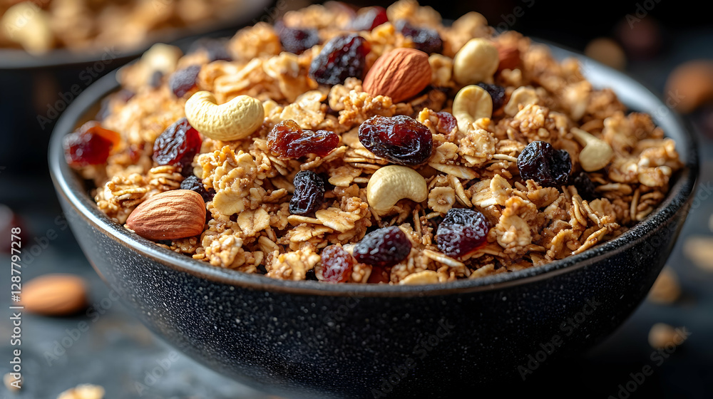 Healthy Granola Mix In Dark Bowl Healthy Granola Mix In Dark Bowl