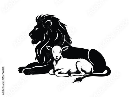 Majestic Lion and Gentle Lamb Silhouette – Peace and Strength