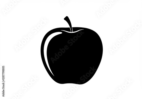 Bold Black Apple Silhouette Simple Design. AI Generated