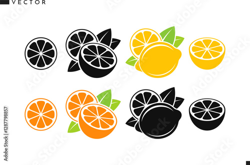 Citrus fruit icon set. Vegan food vector
