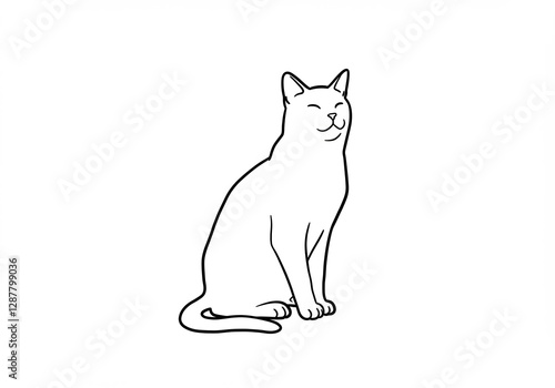 Serene Cat Line Art Simple Elegant Design. AI Generated