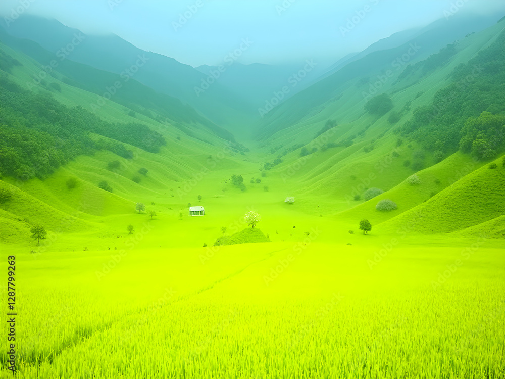 Fototapeta premium 自然景观田野山脉花卉