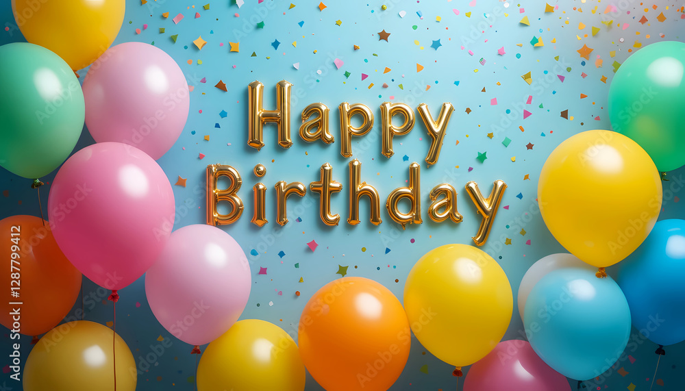 A Festive Setting of Balloons and Confetti To Celebrate a Special Birthday in a Joyful Atmosphere Filled With Color and Cheerfulness! A Festive Setting of Balloons and Confetti To Celebrate a Special Birthday in a Joyful Atmosphere Filled With Color and Cheerfulness!