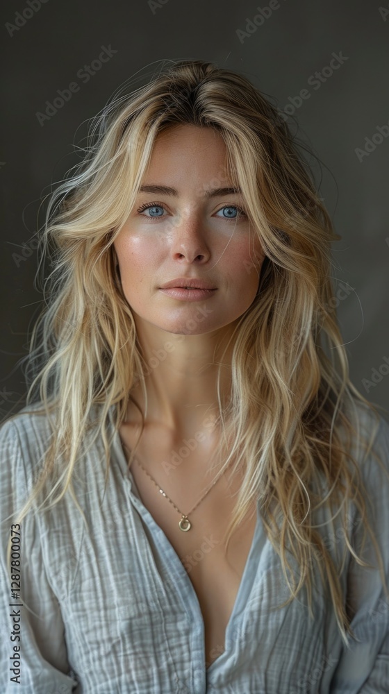 Fototapeta premium studio portrait of a woman, blonde with long hair and blue eyes