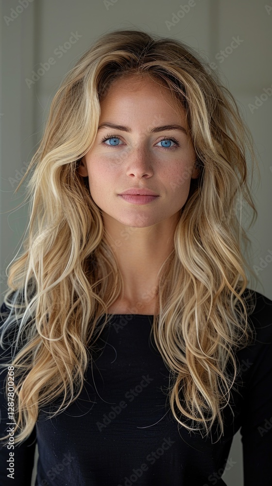 studio portrait of a woman, blonde with long hair and blue eyes studio portrait of a woman, blonde with long hair and blue eyes