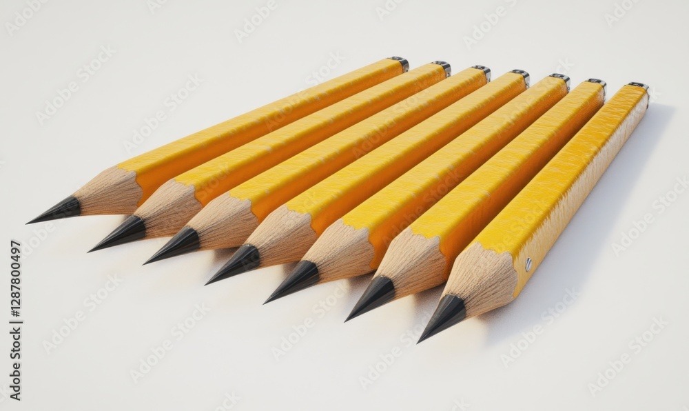 Fototapeta premium Six sharpened pencils on white, ready for writing or drawing