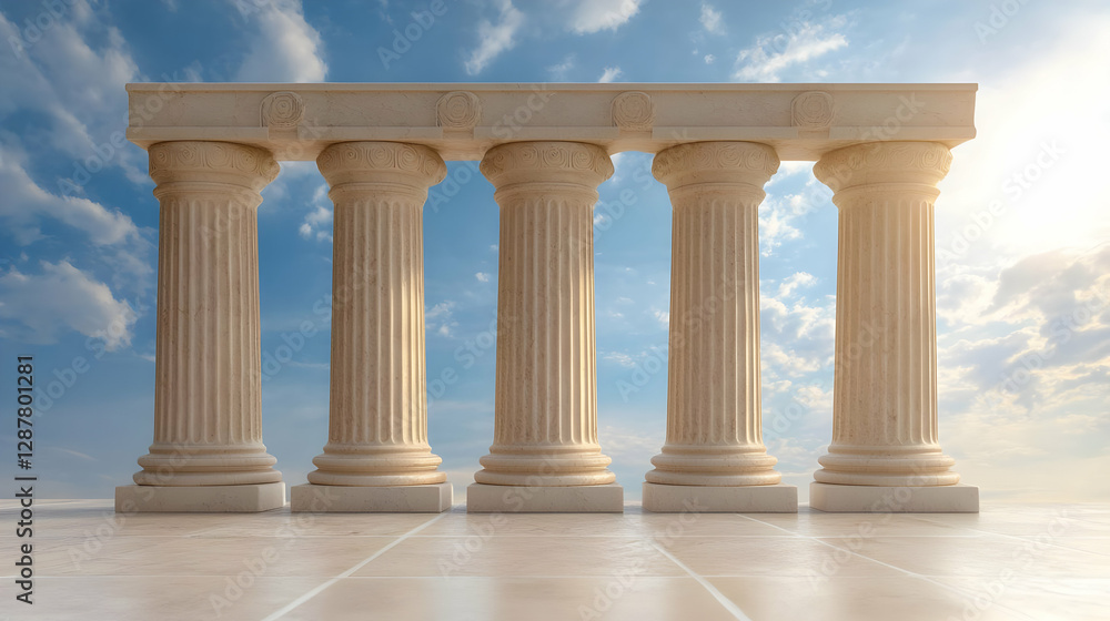 Naklejka premium Five pillars under a sunny sky; strength, stability concept