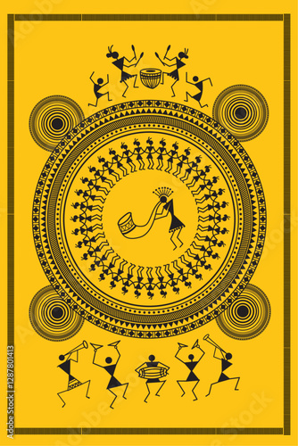 vector Illustration of Indian Tribal Painting Warli Art form of Maharashtra, warli art design for wall decor.