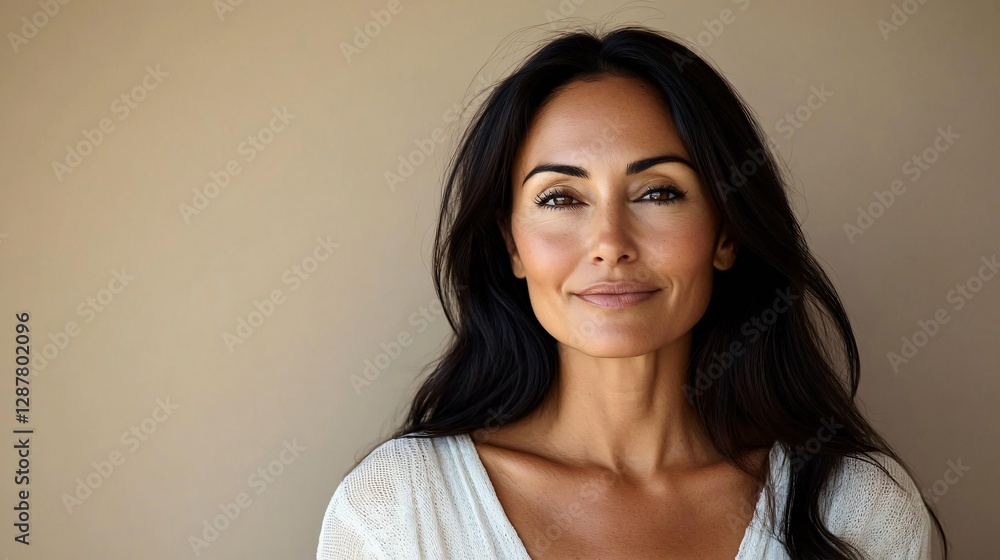 A confident middle-aged woman with warm brown skin and long, dark hair smiles gently in a soft beige background, ideal for lifestyle blogs, wellness articles, and personal branding. A confident middle-aged woman with warm brown skin and long, dark hair smiles gently in a soft beige background, ideal for lifestyle blogs, wellness articles, and personal branding.