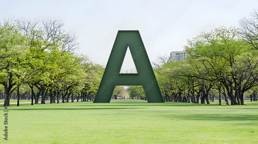Fototapeta premium Large Green Metal Letter A Sculpture in a Park