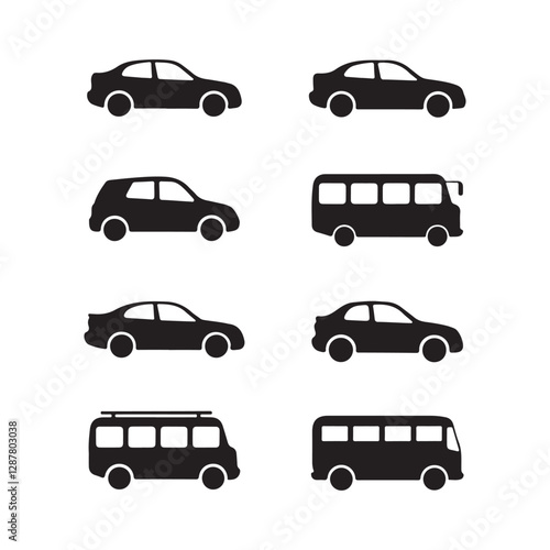 transportation vehicles  icon set silhouette vector car bus train airplane transport  design illustrations