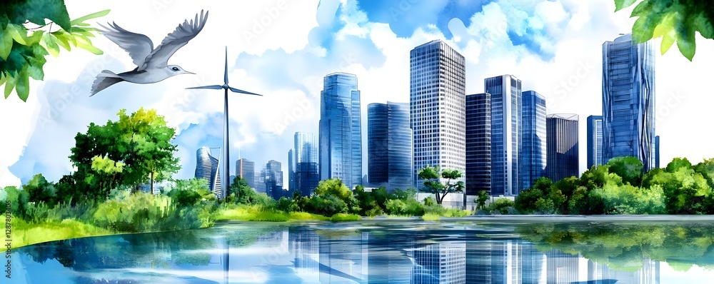 Obraz premium Eco Cityscape: Green Urban Skyline - Sustainable architecture