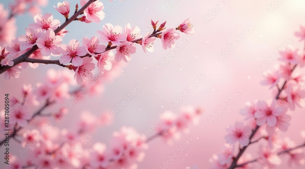 Delicate Pink Blossoms on Branch, Soft Light and Gentle Breeze, Springtime Floral Beauty
