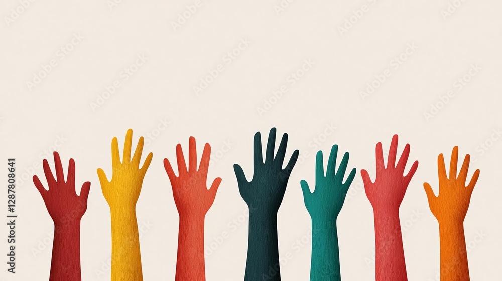 Obraz premium A vibrant display of raised hands symbolizing unity and diversity in society.