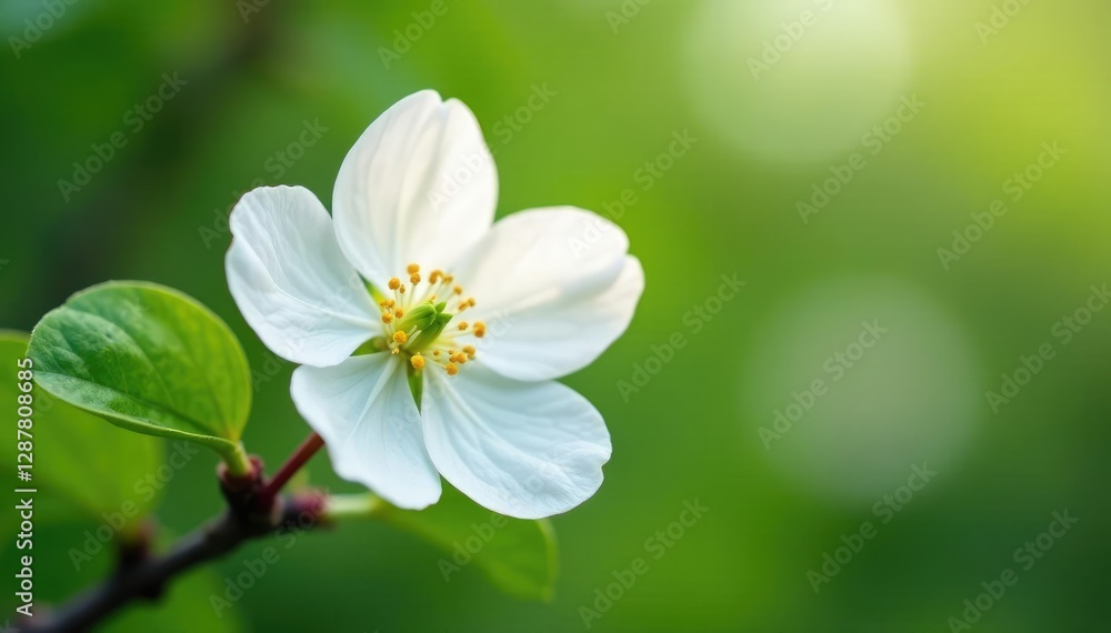 Delicate white petals unfurl on Malus coronaria stem, flora, nature, orchard Delicate white petals unfurl on Malus coronaria stem, flora, nature, orchard