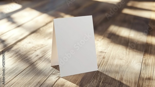 Wallpaper Mural Blank White Card Mockup on Wooden Table Torontodigital.ca