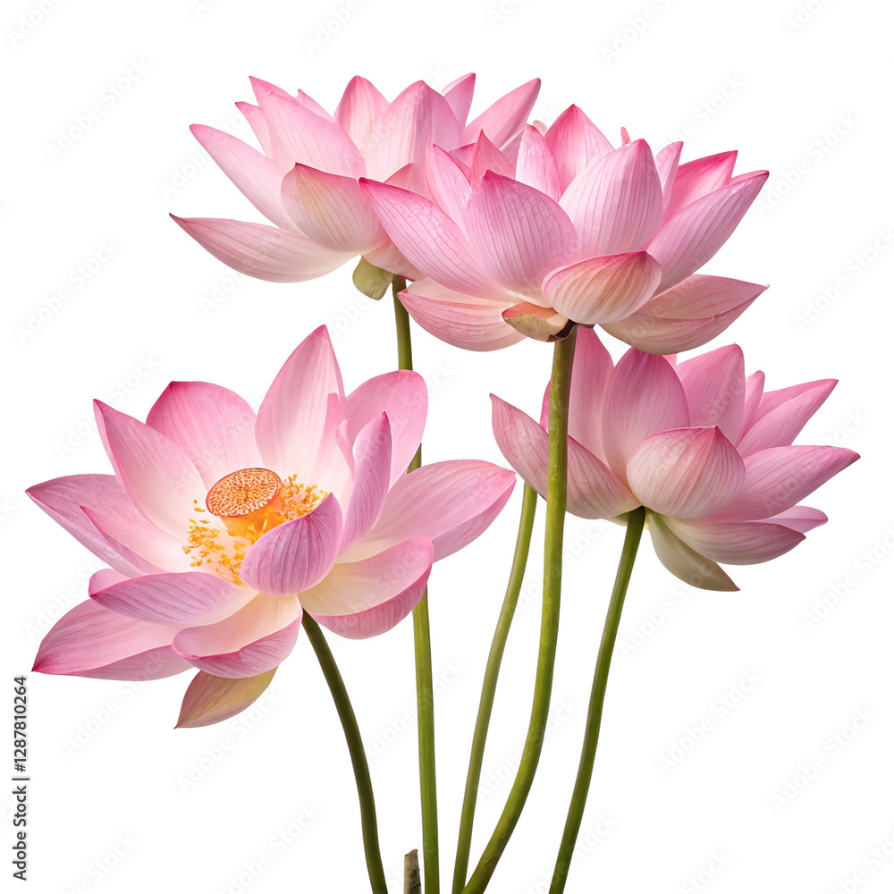Fototapeta premium Beautiful pink lotus flower bouquet isolated on a transparent background