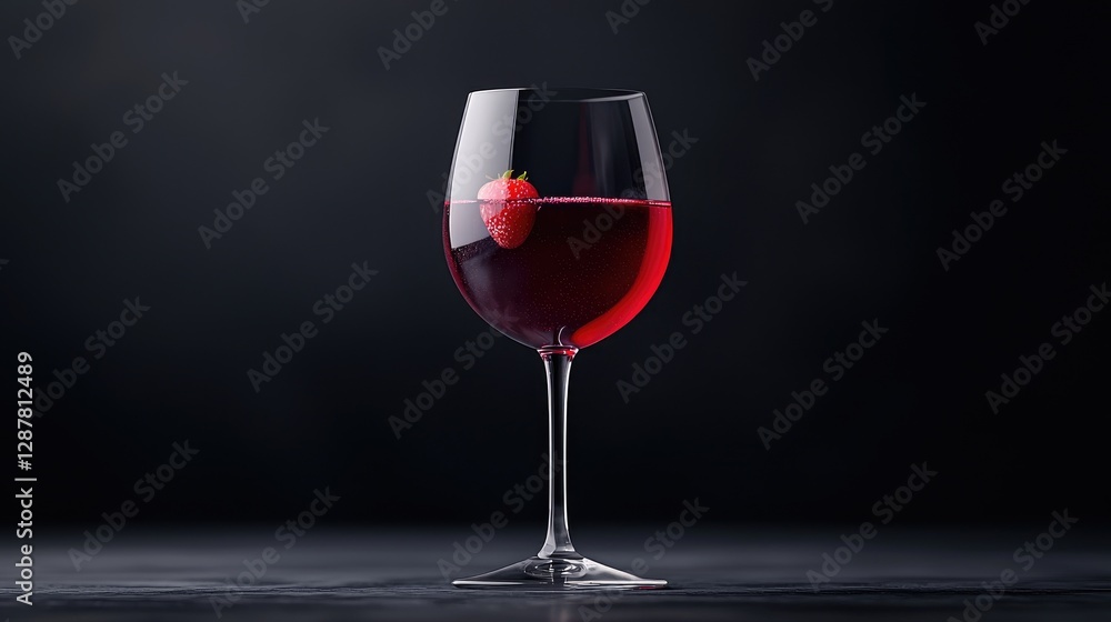 Naklejka premium Strawberry wine glass dark background; drinks menu