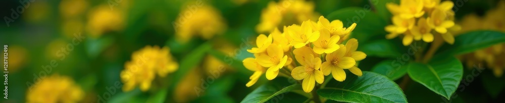 Bright yellow flower clusters in Ixora javanica bush, foliage, yellow flowers, ixora Bright yellow flower clusters in Ixora javanica bush, foliage, yellow flowers, ixora