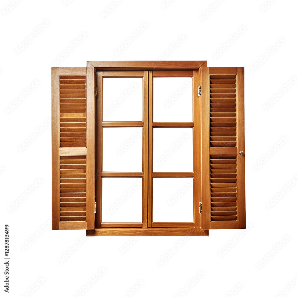 Open wooden window on transparent background Open wooden window on transparent background