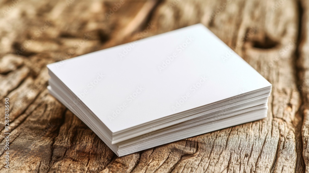 Stack of Blank White Cards on Rustic Wooden Background Stack of Blank White Cards on Rustic Wooden Background