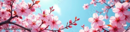 Full bloom Mandarintree flowers against a pale blue sky, Bloom, Floral photo