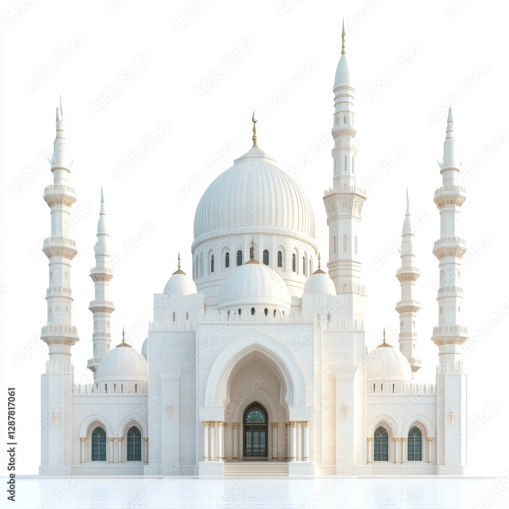 Fototapeta premium White Mosque Front View, Isolated Background