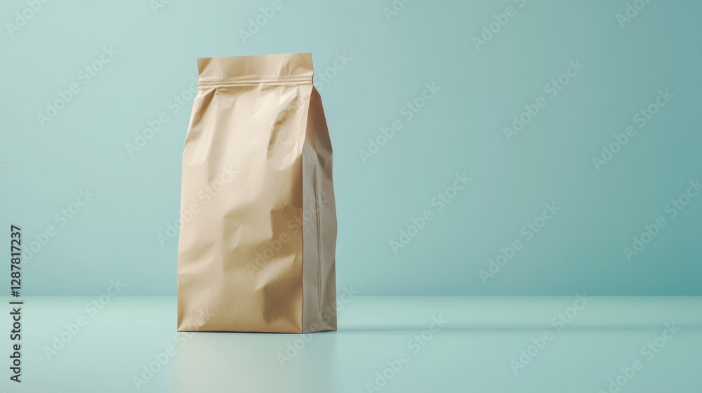 Brown Paper Bag on Light Blue Background Brown Paper Bag on Light Blue Background