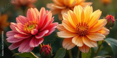 Unique wildflower bouquet in warm autumn colors, large blooms, warm autumn tones