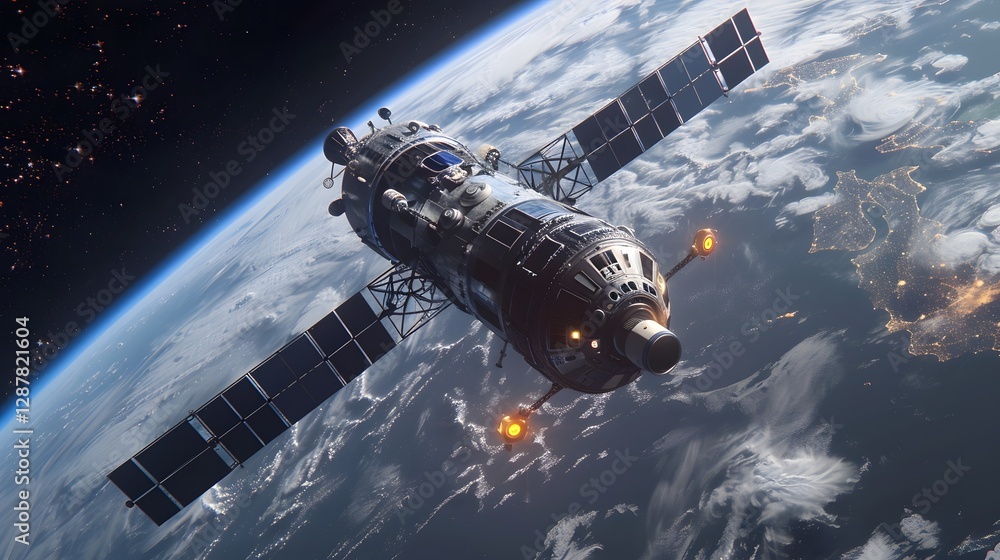Obraz premium Cosmic Conduct Experiments in Futuristic Space Station Orbiting Distant Planet
