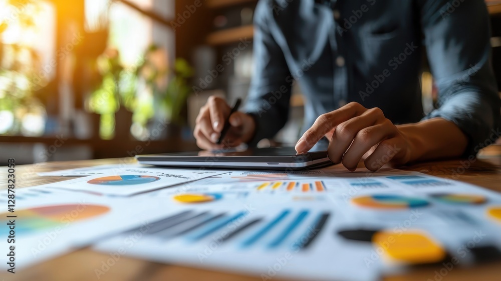 Business data insights analyzing bright office spaces in a digital workspace Business data insights analyzing bright office spaces in a digital workspace