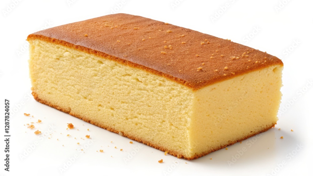 A soft, golden sponge cake, rectangular in shape, displaying a smooth texture and inviting appearance, ideal for dessert or snacks. A soft, golden sponge cake, rectangular in shape, displaying a smooth texture and inviting appearance, ideal for dessert or snacks.
