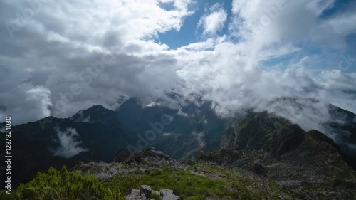 Time Lapse of Clouds and Mountains from Pico Ruivo, Madeira Island, Portugal