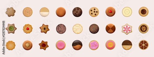 Set of different types sweet cookies