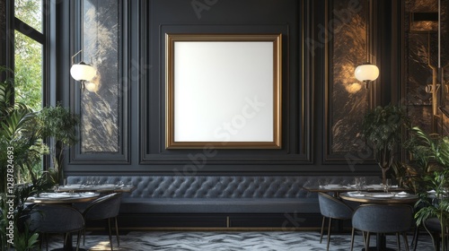 Wallpaper Mural Elegant Dark Gray Restaurant Interior with Gold Accents Torontodigital.ca