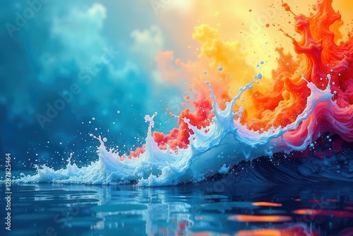 Vibrant Hues of Splashes and Swirls An Abstract Composition of Colorful Liquid Explosions in Motion Creating a Dynamic and Evocative Visual Experience