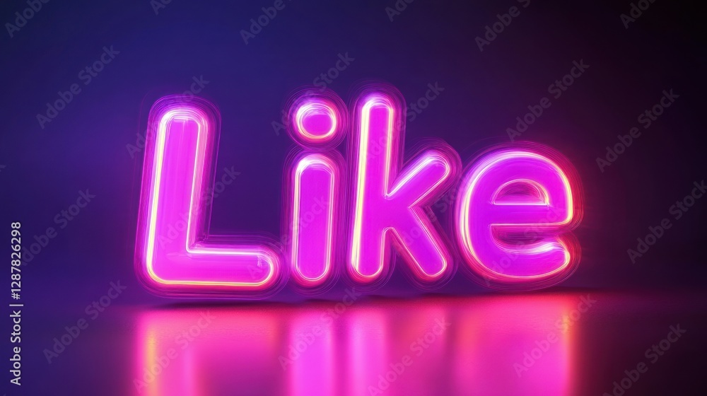 Glowing 'Like' sign, dark studio, reflection, social media Glowing 'Like' sign, dark studio, reflection, social media