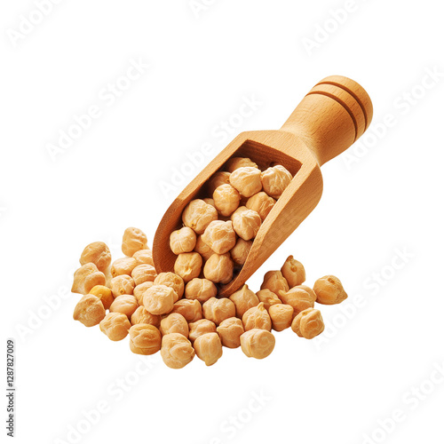 Wooden scoop of chickpeas on transparent background