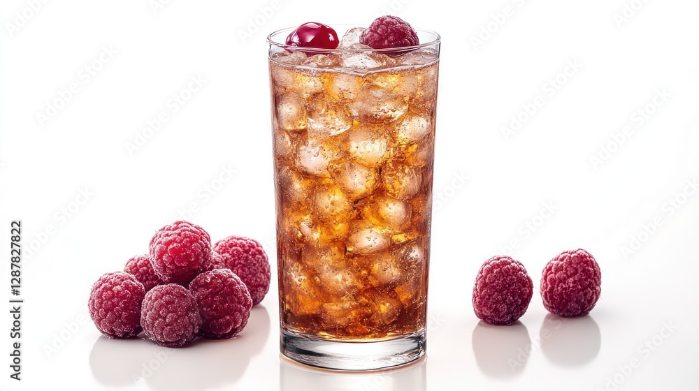 Iced Raspberry Cola Drink on White Background Iced Raspberry Cola Drink on White Background