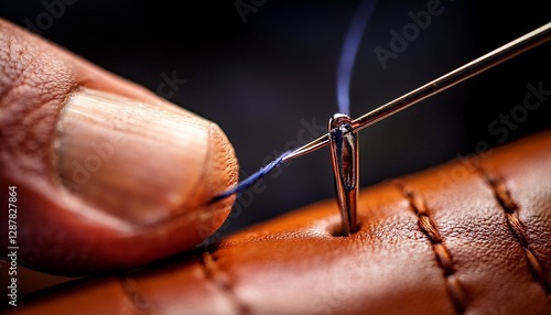 Wallpaper Mural An ultra macro shot of a leatherworker’s stitching needle threading through premium leather, capturing the intricate details of the stitching process and the smooth texture of the leather. Torontodigital.ca
