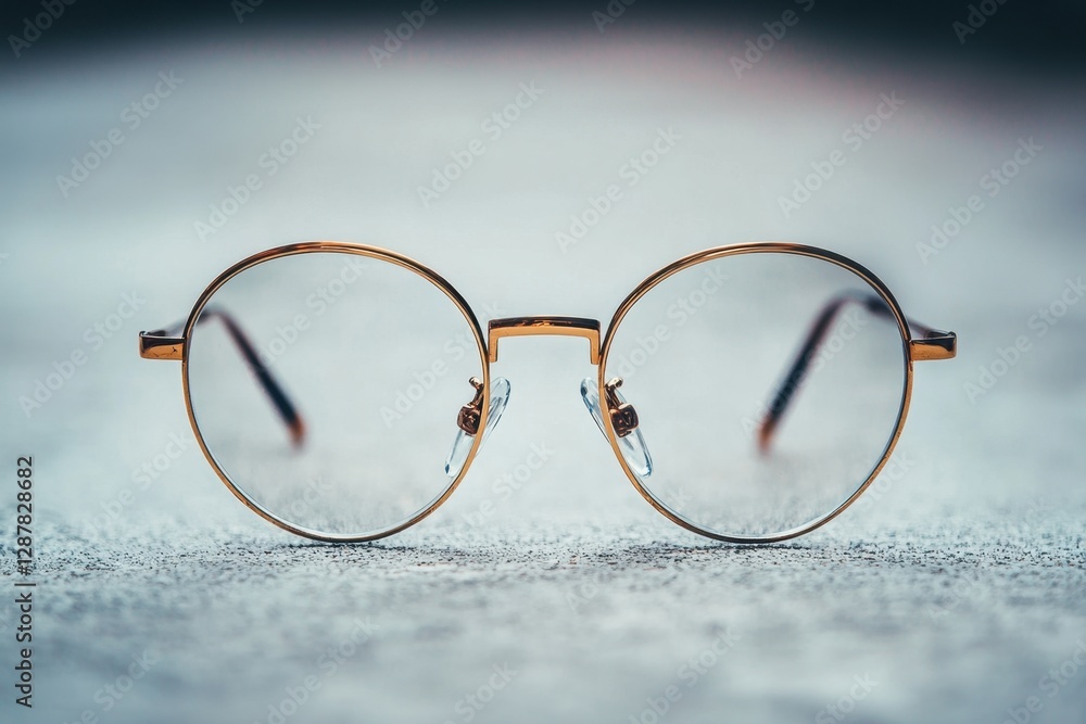 Gold framed glasses resting on a textured gray surface Gold framed glasses resting on a textured gray surface